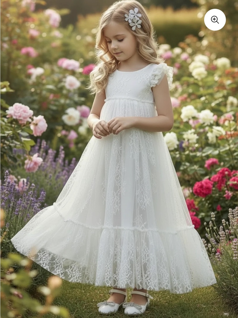 Flower girl White Lace Dress-size 10